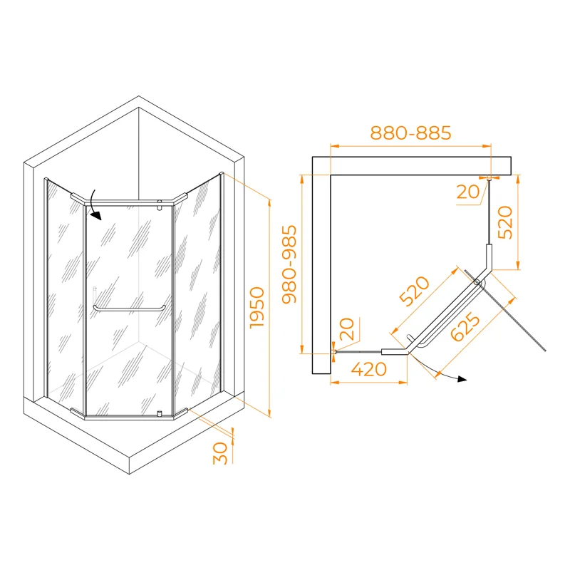 Душевой уголок RGW Passage PA-091B 100x90 35089190-14 профиль Черный стекло прозрачное