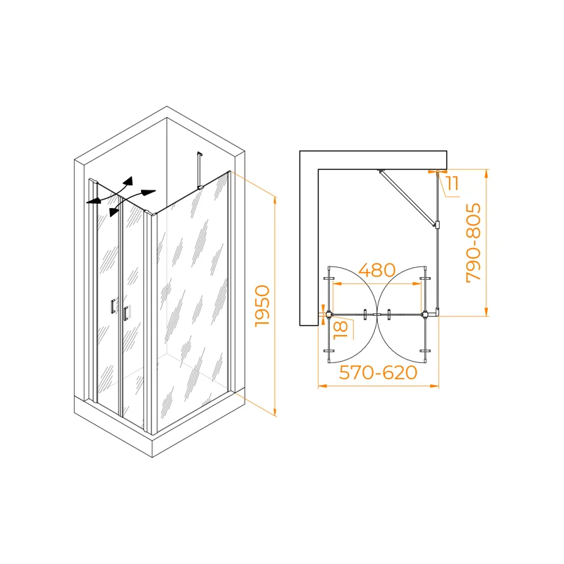 Душевой уголок RGW PA-144B (PA-104B+Z-050-2B+O-204B)