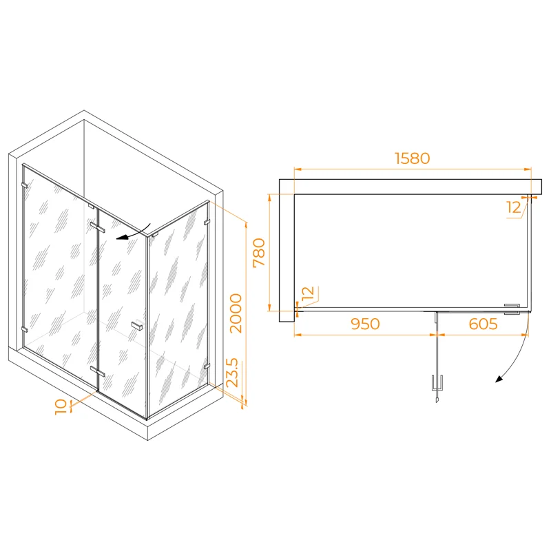 Душевой уголок RGW Stilvoll 353204068-14 160x80 стекло прозрачное 8 мм