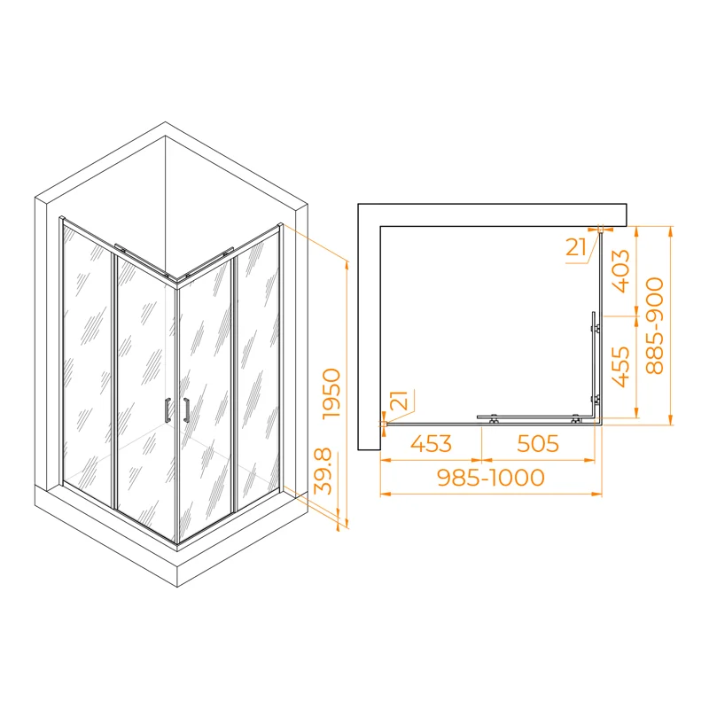 Душевой уголок RGW Passage 3508104090-11 90x100 стекло прозрачное 6 мм