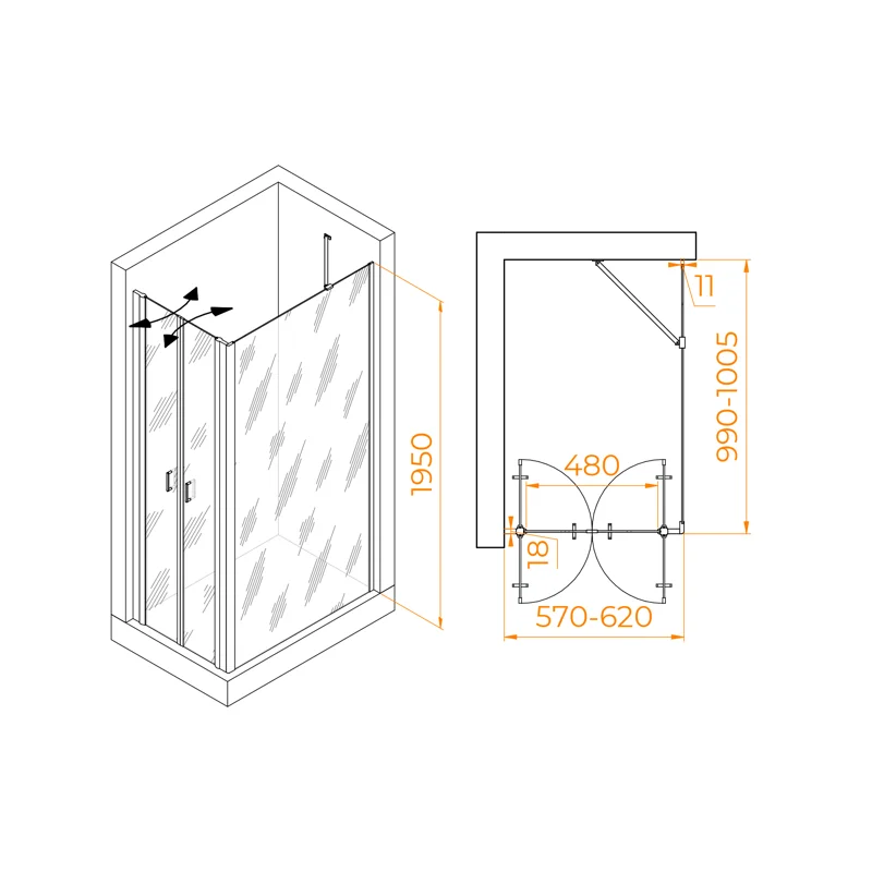 Душевой уголок RGW Passage 060814460-11 60x100 стекло прозрачное 6 мм