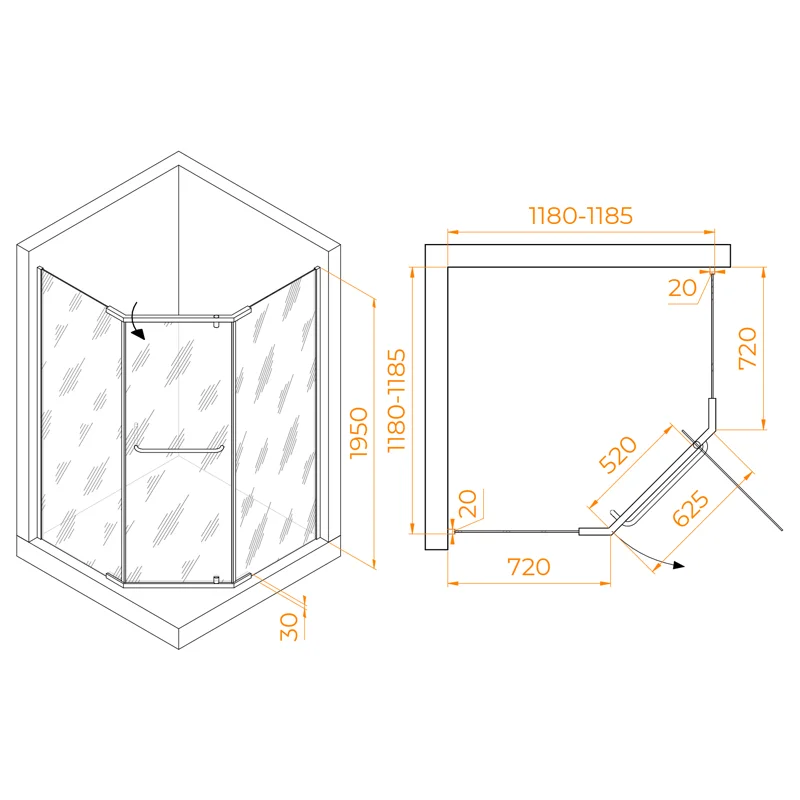Душевой уголок RGW Passage 35088122-21 120x120 стекло сатин 6 мм