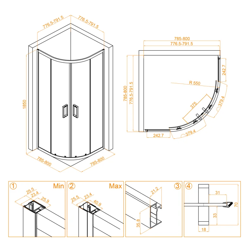 Душевой уголок RGW Classic CL-54 80х80 32095488-11 профиль Хром стекло прозрачное