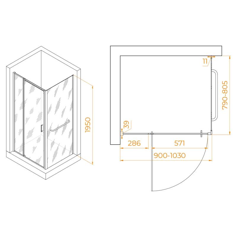 Душевой уголок RGW Passage 3508078198-11 90x80 стекло прозрачное 6 мм