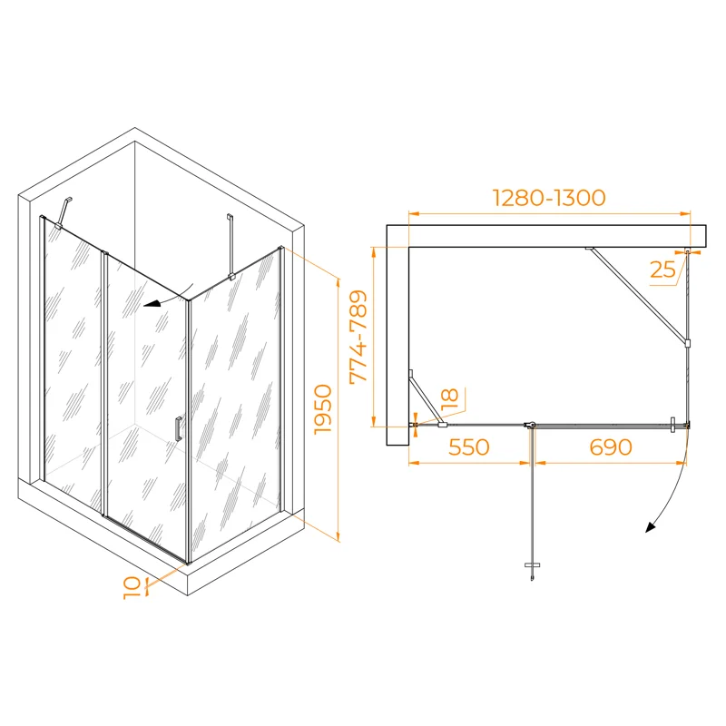Душевой уголок RGW Leipzig 06124438-11 130x80 стекло прозрачное 6 мм