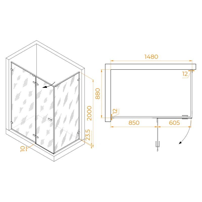 Душевой уголок RGW Stilvoll 353204059-21 150x90 стекло сатин 8 мм
