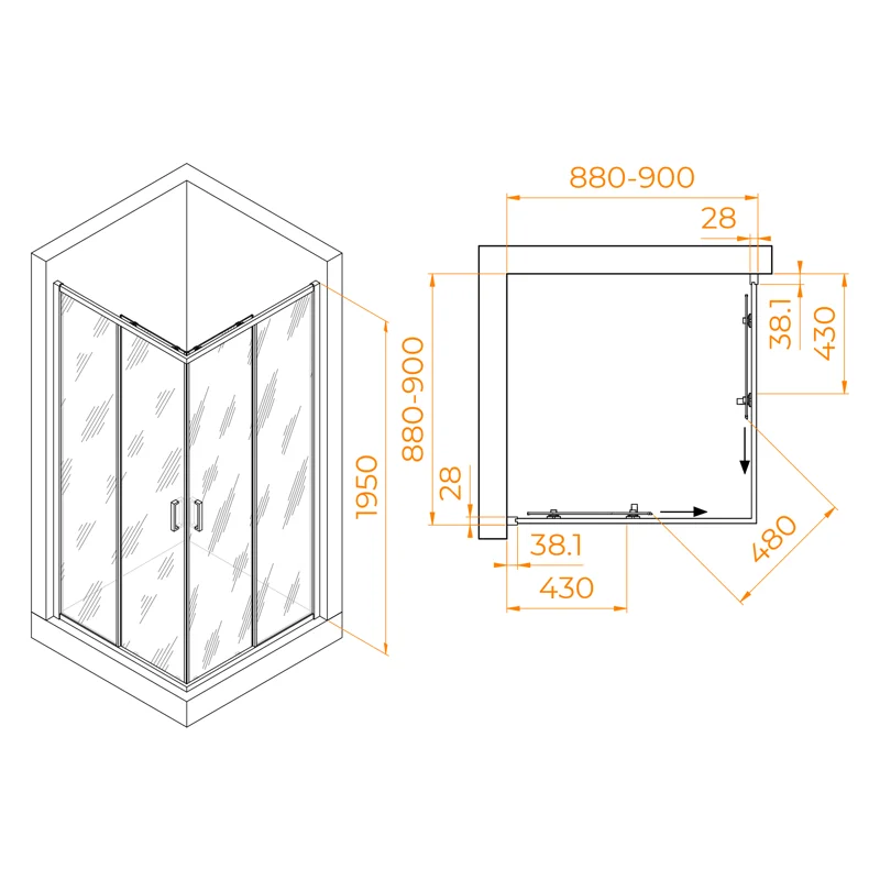 Душевой уголок RGW Passage PA-39B 90x90 03083999-14 профиль Черный стекло прозрачное