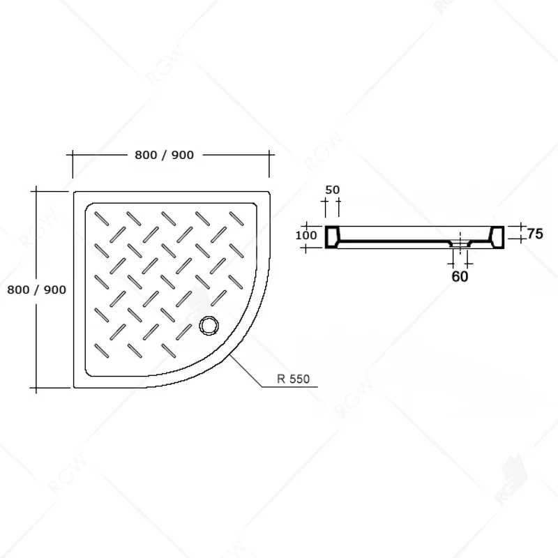 Душевой поддон RGW CR/R-088 80 x 80 см, четверть круга, керамический, белый, 19170488-01