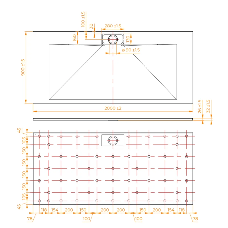 Душевой поддон 553802920-01 RGW TKS-209W, 90 х 200 см, прямоугольный, стеклопластик, цвет белый