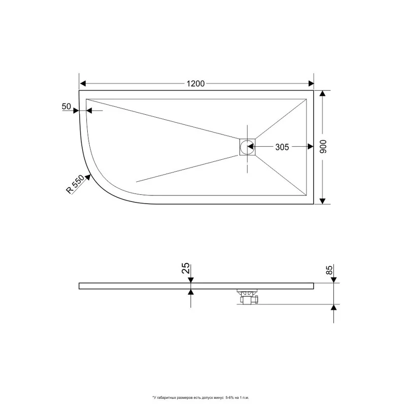 Душевой поддон RGW ST/A L/R – 0129G 16154129-02L/R 90 x 120 см, асимметричный, цвет серый, из искусственного камня
