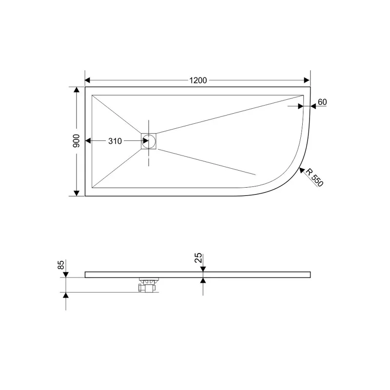 Душевой поддон RGW ST/A L/R - 0129W 16154129-01L/R 90 x 120 см, асимметричный, цвет белый, из искусственного камня