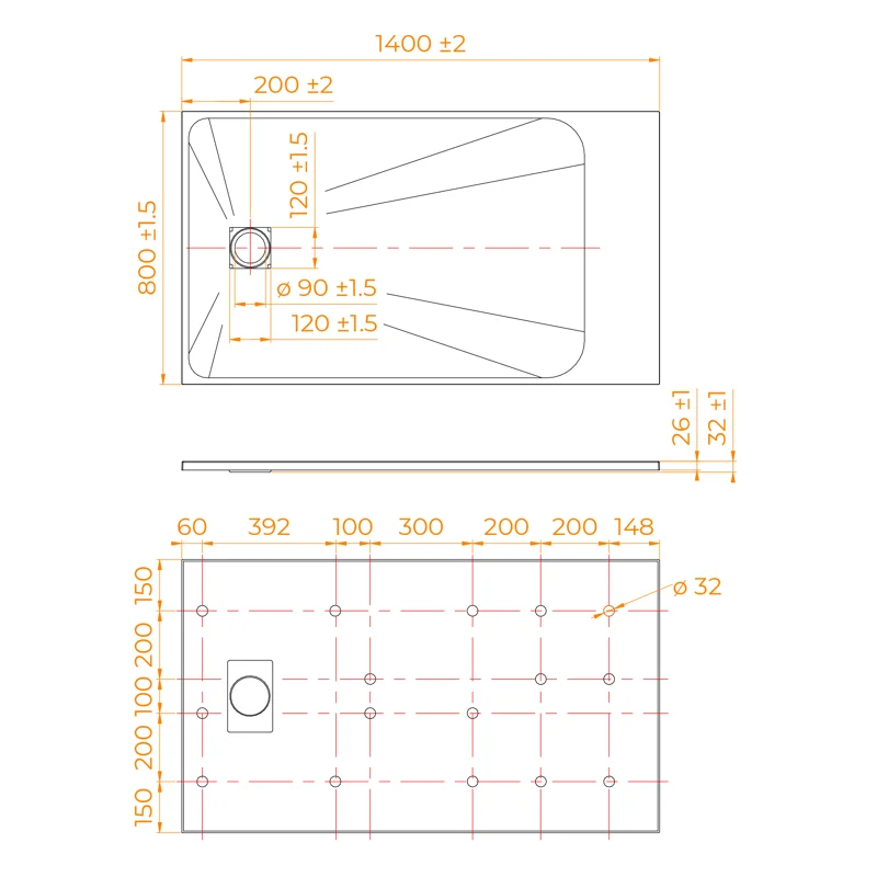 Душевой поддон RGW TSS-148W 553502814-01, 80 х 140 см, прямоугольный, стеклопластик, цвет белый