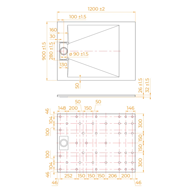 Душевой поддон RGW TUS-129W 553702912-01, 90 х 120 см, прямоугольный, стеклопластик, цвет белый