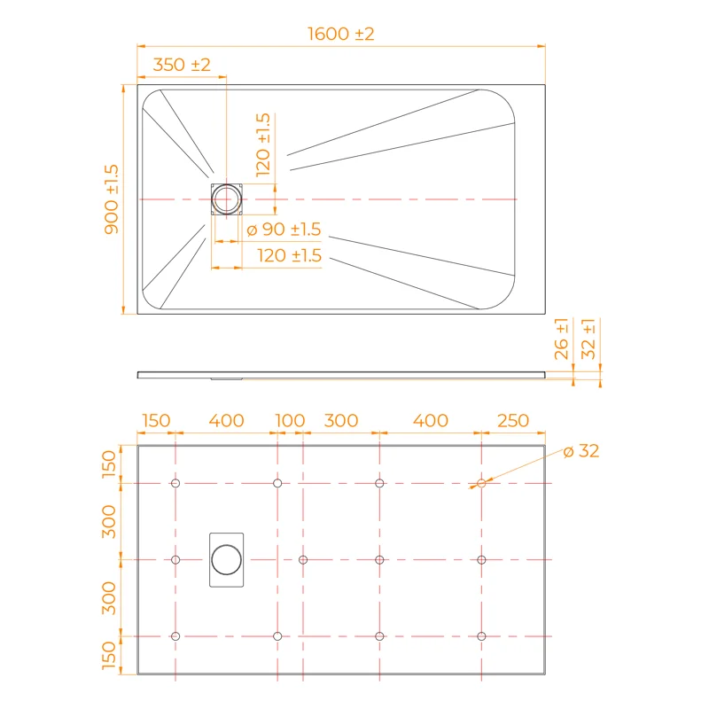 Душевой поддон RGW TSS-169W 553502916-01, 90 х 160 см, прямоугольный, стеклопластик, цвет белый