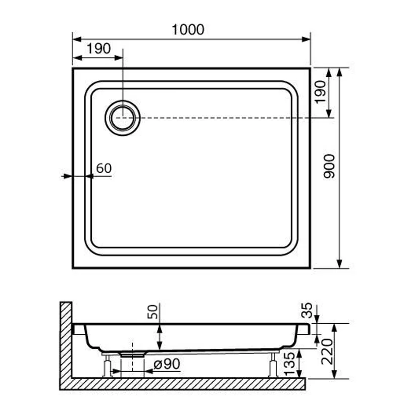 Душевой поддон RGW Style 16180290-11 90 x 100 см акриловый, прямоугольный, цвет белый
