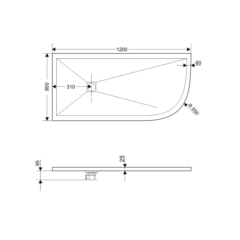 Душевой поддон RGW ST/A L/R – 0128G 16154128-02L/R 80 x 120 см, асимметричный, цвет серый, из искусственного камня