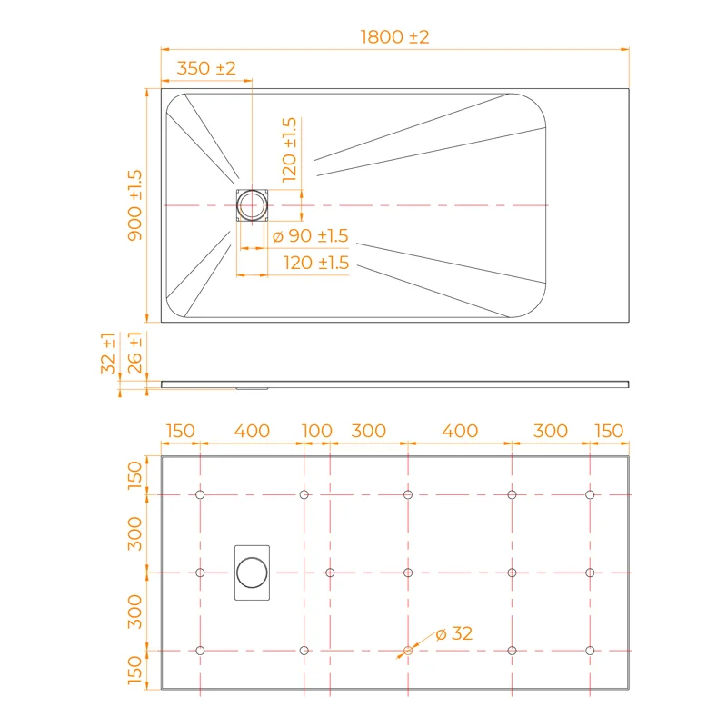 Душевой поддон RGW TSS-189W 553502918-01, 90 х 180 см, прямоугольный, стеклопластик, цвет белый