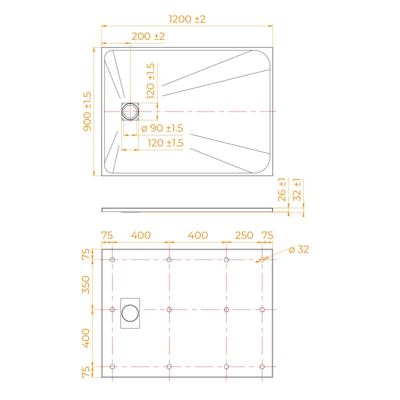 Душевой поддон RGW TSS-129W 553502912-01, 90 х 120 см, прямоугольный, стеклопластик, цвет белый
