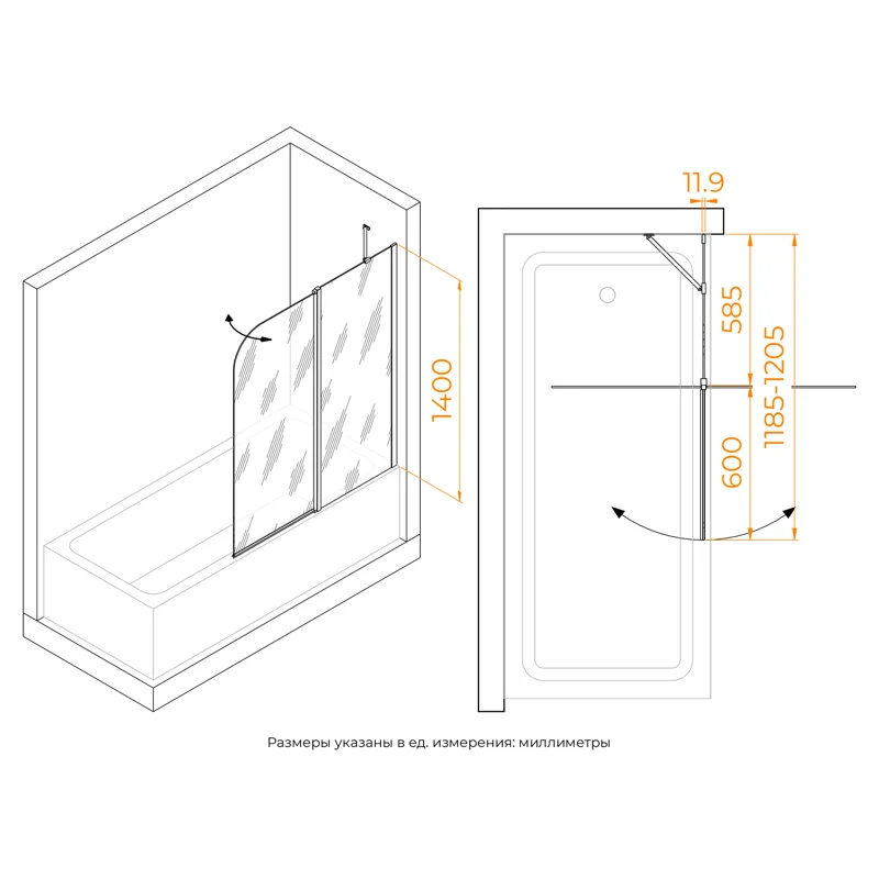 Шторка на ванну RGW SC-011, 120 x 140 см, стекло прозрачное, профиль хром, 351101112-11