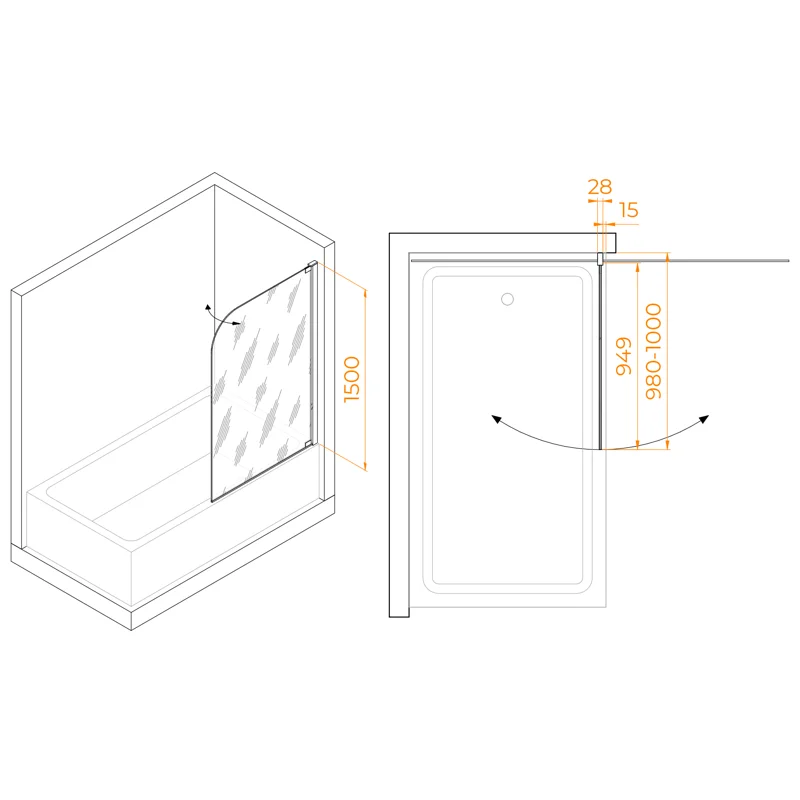 Шторка на ванну RGW SC-01, 03110110-11, 100 x 150 см стекло прозрачное, хром