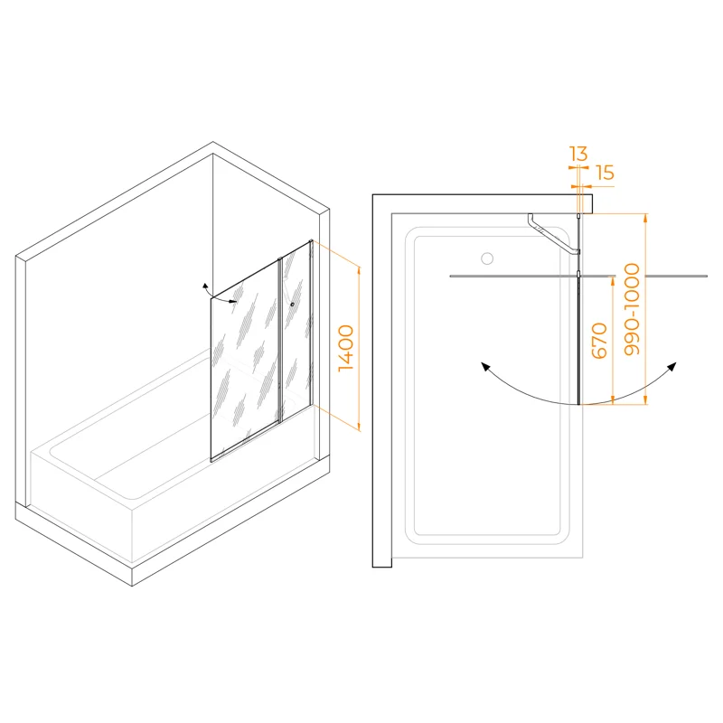 Шторка на ванну RGW Screens SC-11 100x140 профиль Хром стекло прозрачное