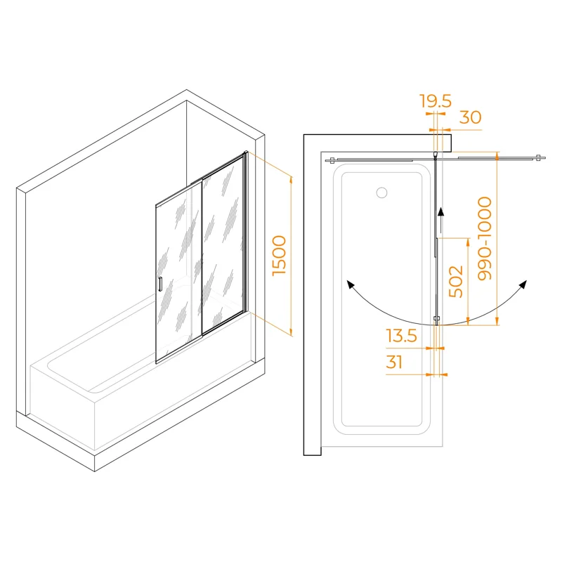Душевая шторка на ванну RGW SC-40, 03114010-11, 100 х 150 см, профиль - хром
