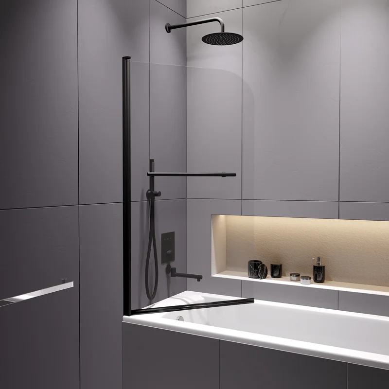 Душевая шторка на ванну RGW Screens 411111408-14 80х140 стекло прозрачное профиль черный