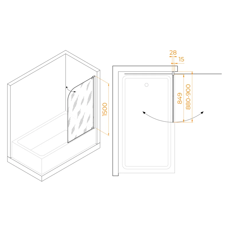 Шторка на ванну RGW SC-01, 03110109-11, 90 x 150 см стекло прозрачное, хром