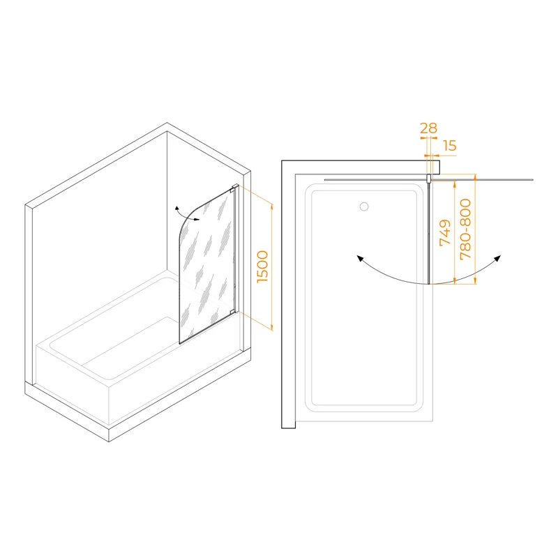 Шторка на ванну RGW SC-01, 03110108-11, 80 x 150 см стекло прозрачное, хром