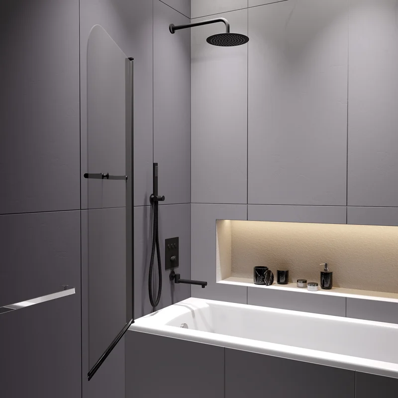 Душевая шторка на ванну RGW Screens 411111408-14 80х140 стекло прозрачное профиль черный