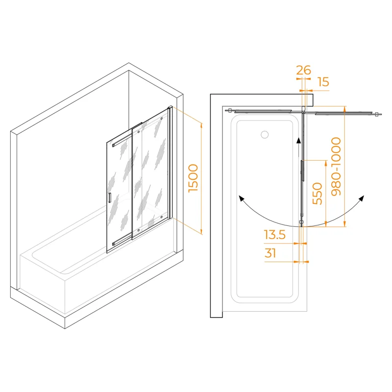 Душевая шторка на ванну RGW SC-40, 03114010-11, 100 х 150 см, профиль - хром