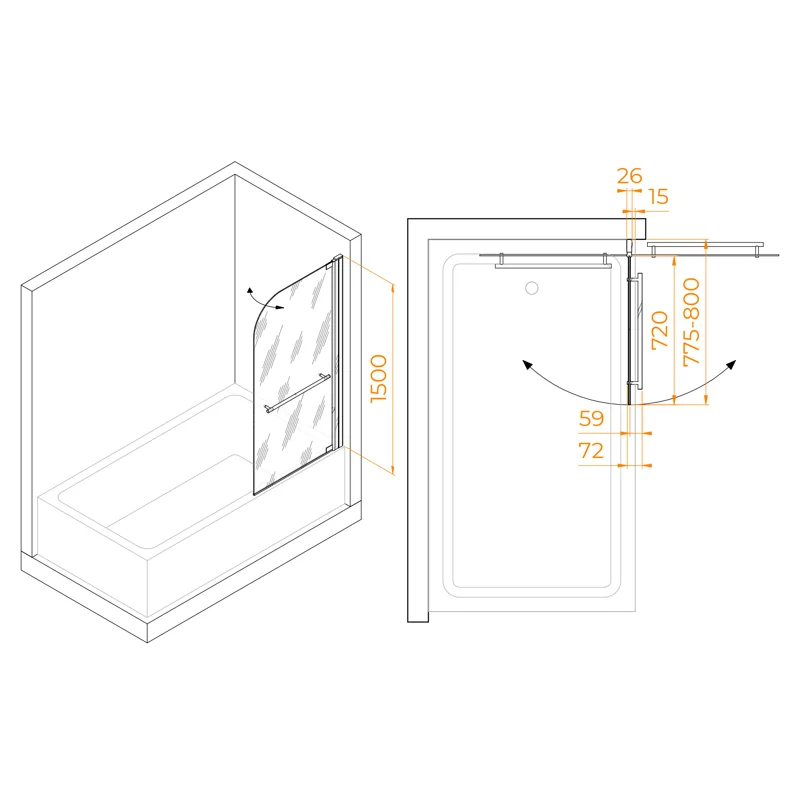 Душевая шторка на ванну RGW Screens 03110608-11 80х150 стекло прозрачное профиль хром глянцевый