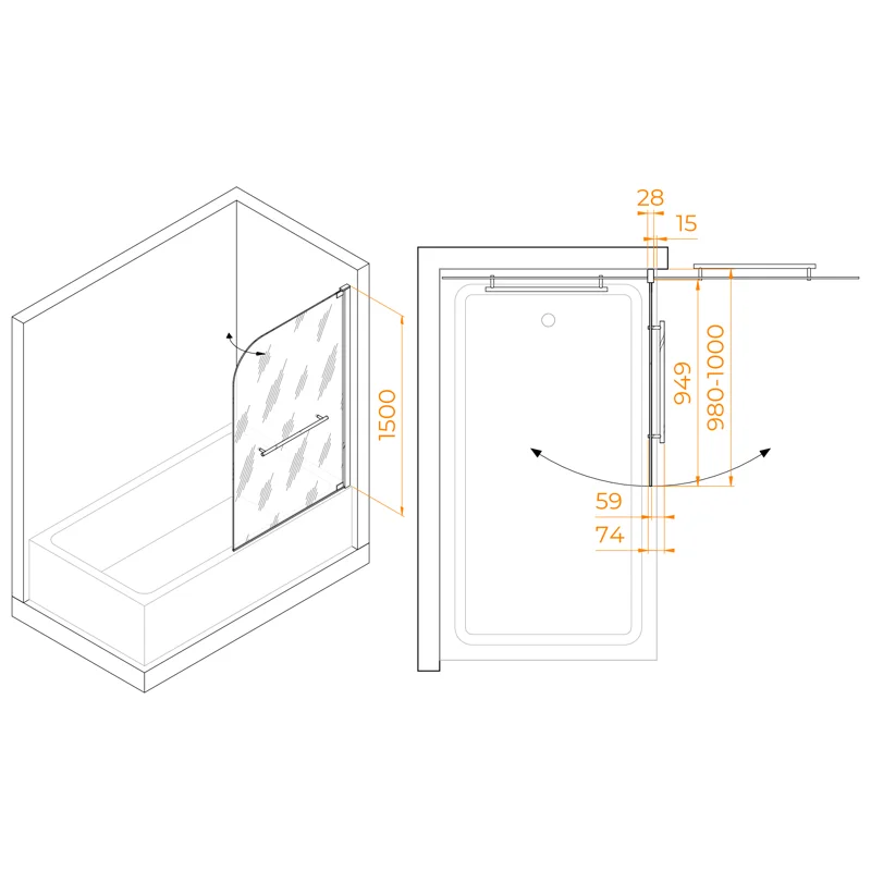 Душевая шторка на ванну RGW SC-02, 03110210-11, 100 х 150 см, профиль - хром