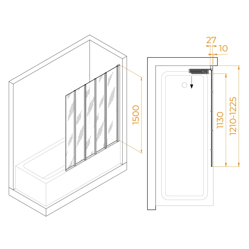 Шторка на ванну RGW SC-21, 03112112-11, 120х150 см стекло прозрачное, хром