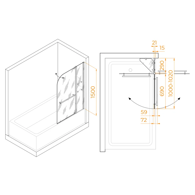 Шторка на ванну RGW Screens SC-08 100x150 профиль Хром стекло прозрачное