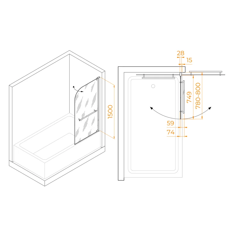 Душевая шторка на ванну RGW Screens 03110208-11 80х150 стекло прозрачное профиль хром глянцевый