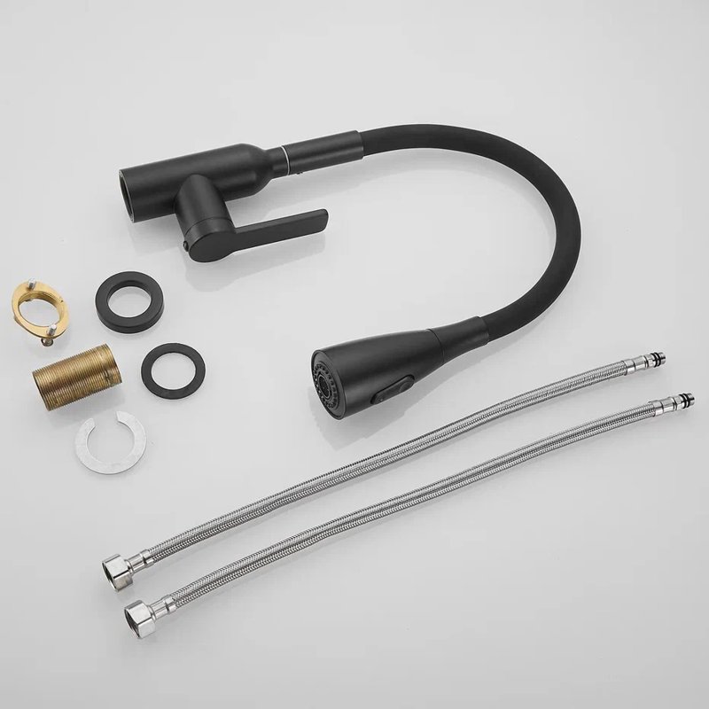 Смеситель для кухни с гибким изливом Shevanik S843H-3, черный