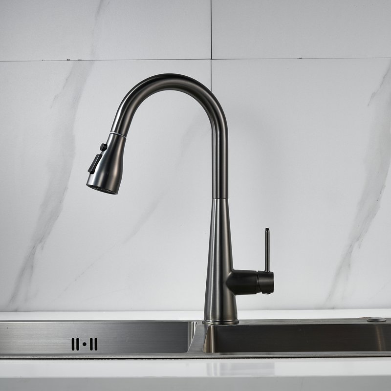 Смеситель для кухни с выдвижным изливом Shevanik S363T, оружейная сталь