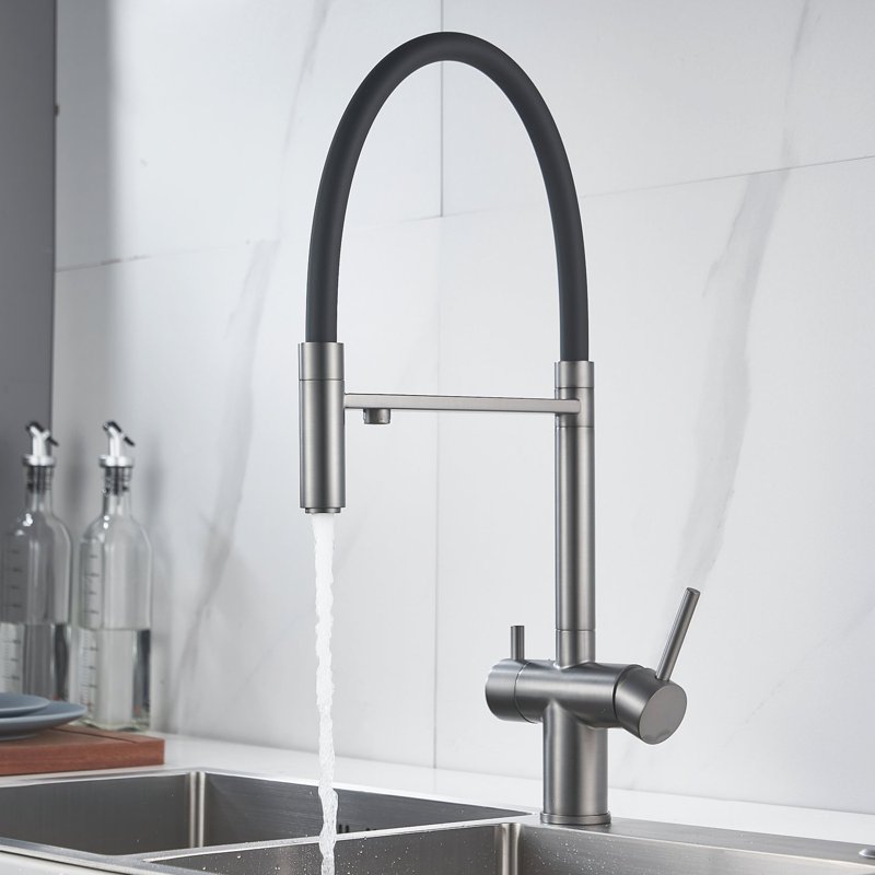 Смеситель для кухни с подключением фильтра Shevanik S178T, оружейная сталь