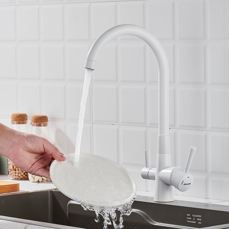 Смеситель для кухни с подключением фильтра Shevanik S428C, белый
