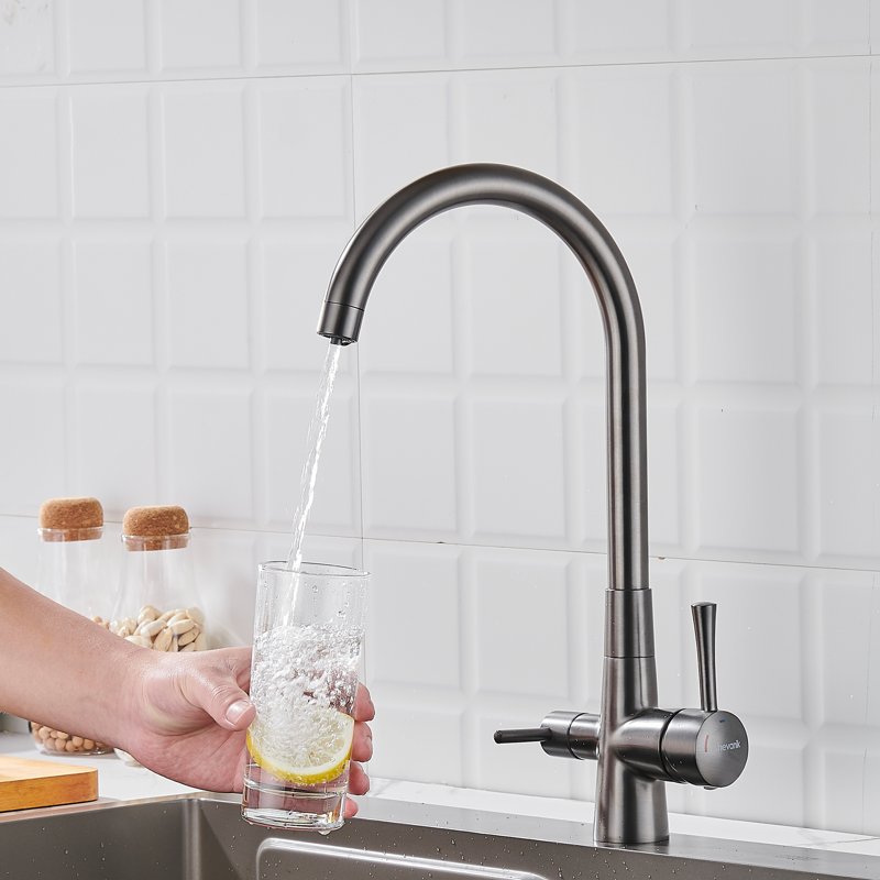 Смеситель для кухни с подключением фильтра Shevanik S428T, оружейная сталь