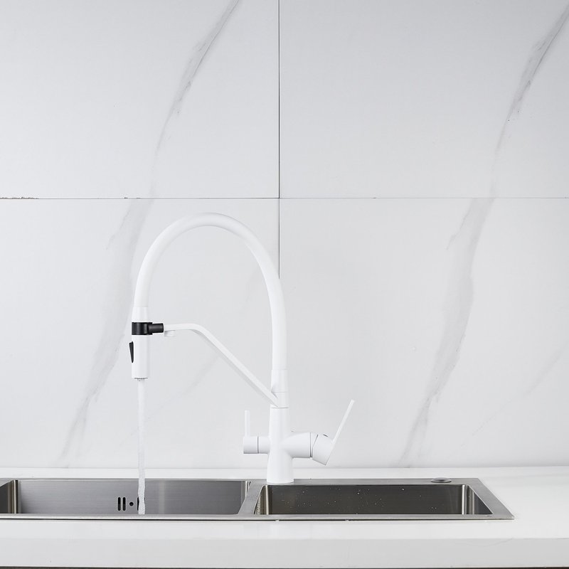 Смеситель для кухни с гибким изливом и подключением фильтра Shevanik S278C, белый