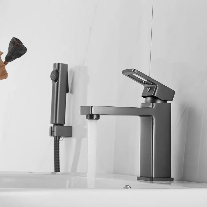 Смеситель для раковины с гигиеническим душем Shevanik S8271T, оружейная сталь