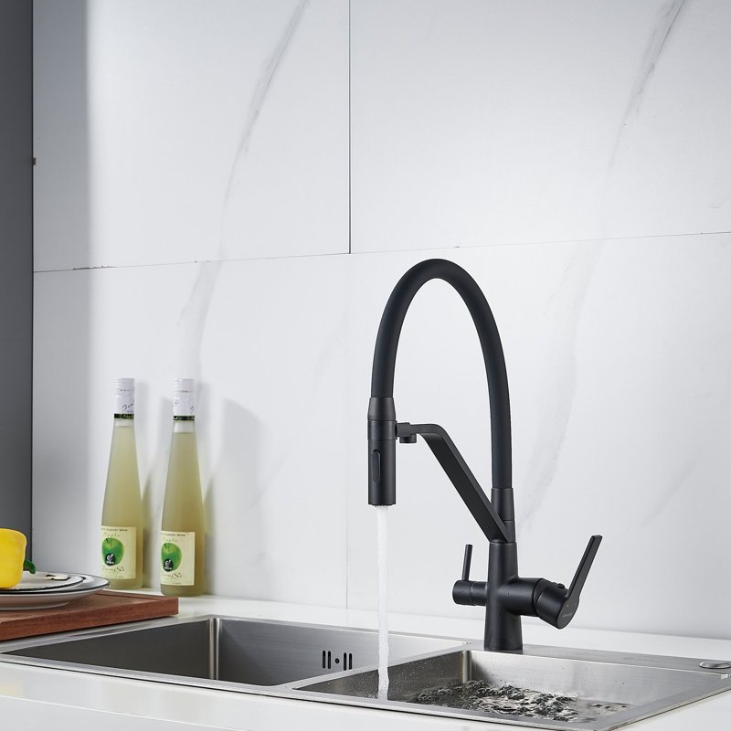 Смеситель для кухни с гибким изливом и подключением фильтра Shevanik S278H, черный