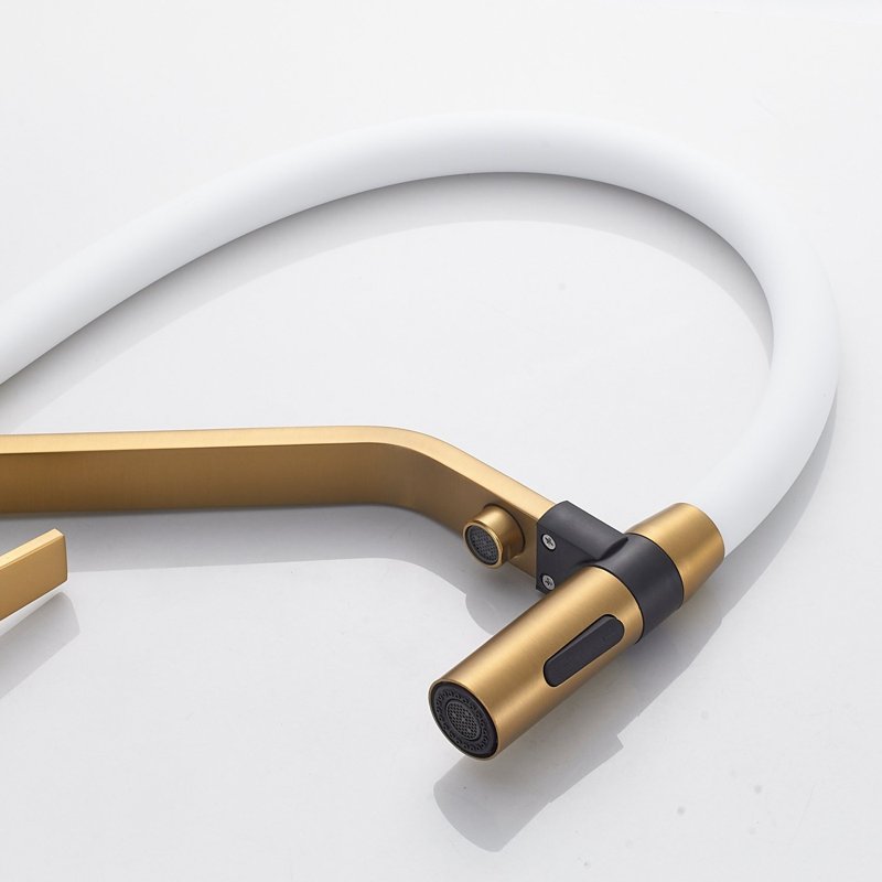 Смеситель для кухни с гибким изливом и подключением фильтра Shevanik S278G, золотой сатин