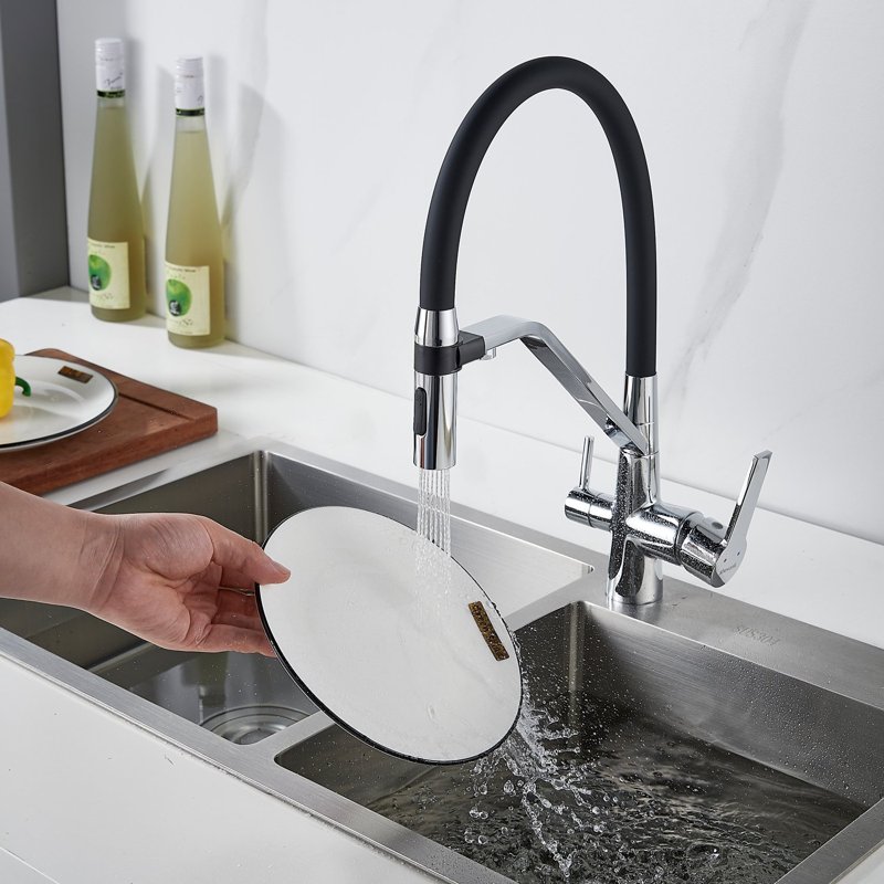 Смеситель для кухни с гибким изливом и подключением фильтра Shevanik S278, хром