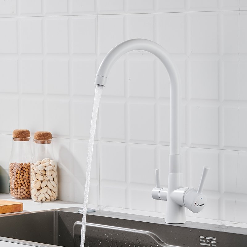 Смеситель для кухни с подключением фильтра Shevanik S428C, белый