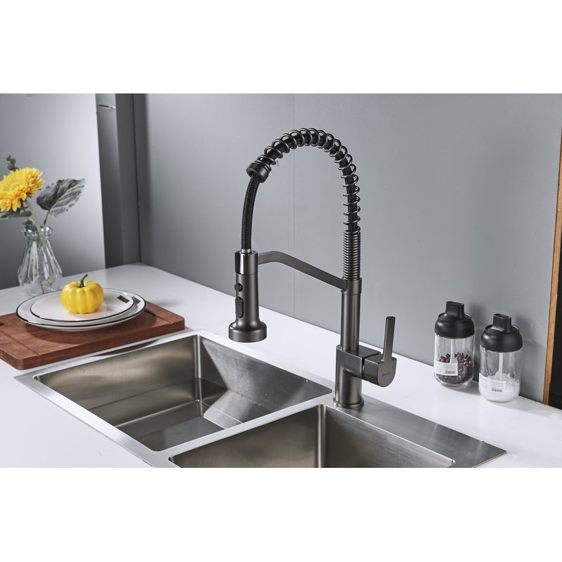 Смеситель для кухни с гибким изливом Shevanik S963T, оружейная сталь