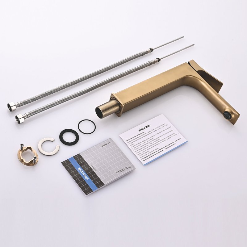 Смеситель для раковины высокий Shevanik S6111G, золотой сатин