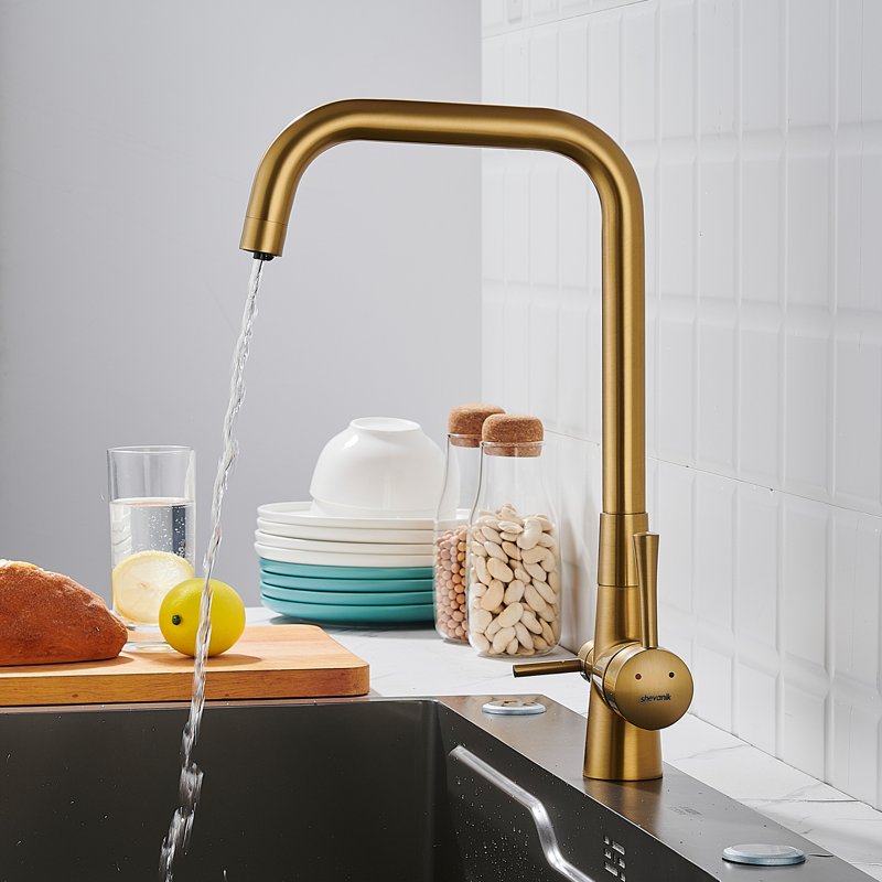 Смеситель для кухни с подключением фильтра Shevanik S528G, золотой сатин
